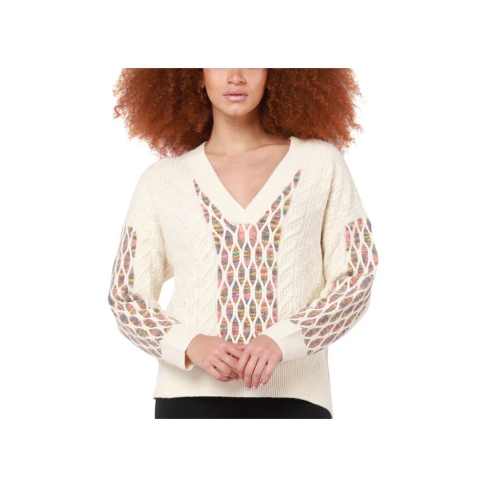 Black Tape Womens Long Sleeve Textured Cable Knit Sweater